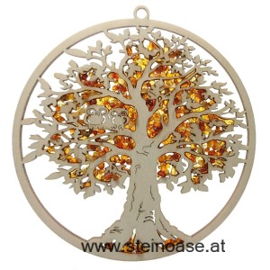 Fensterbild Suncatcher Bernstein - EULEN auf BAUM Ø 11cm